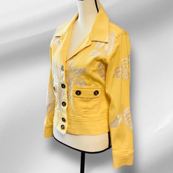 Vintage Casual Living Embroidered Trucker Style Jacket in Sunny Yellow ~ Medium - Picture 2 of 7